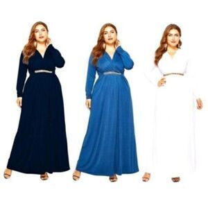 Black V Neck Long Sleeve Maxi Dress Medium